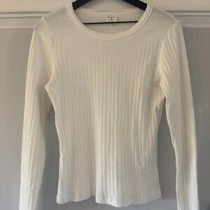 Pointelle Long Sleeve Crewneck - White